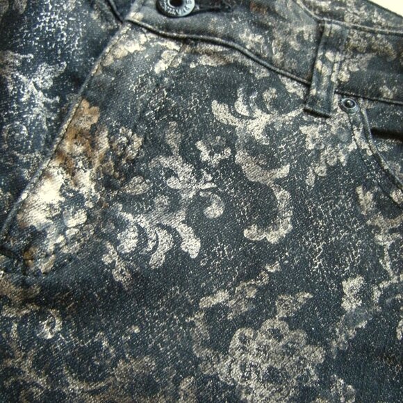 Chico's Platinum Denim Stretch Jeans (10 or 12) Black & Metallic Baroque Print - Picture 5 of 7